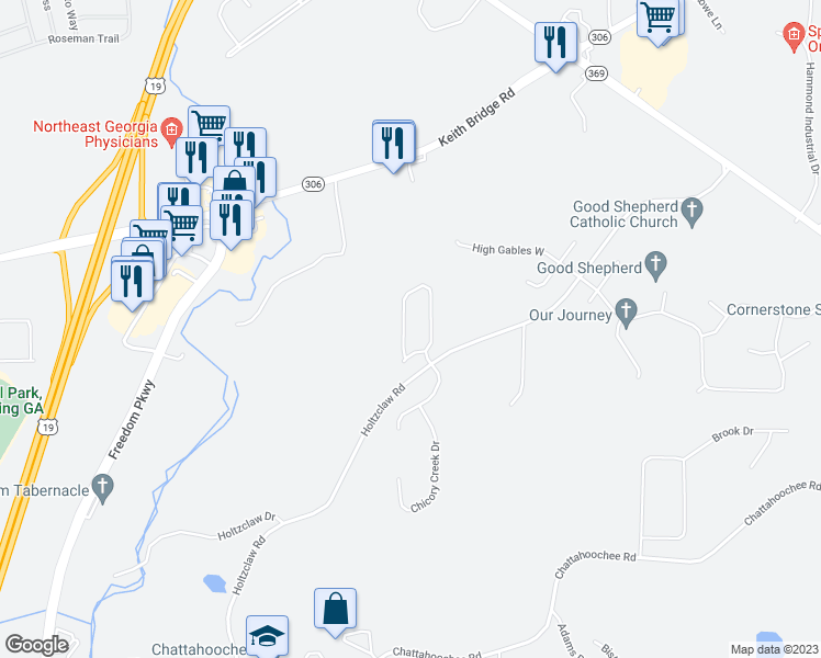 map of restaurants, bars, coffee shops, grocery stores, and more near 3785 Falling Leaf Lane in Cumming