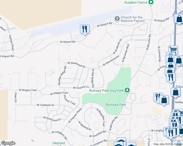 map of restaurants, bars, coffee shops, grocery stores, and more near 611 North Eagle Ridge Road in Payson