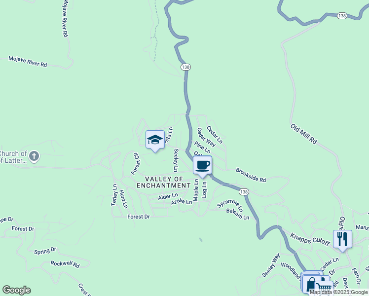 map of restaurants, bars, coffee shops, grocery stores, and more near 22936 Byron Road in Crestline
