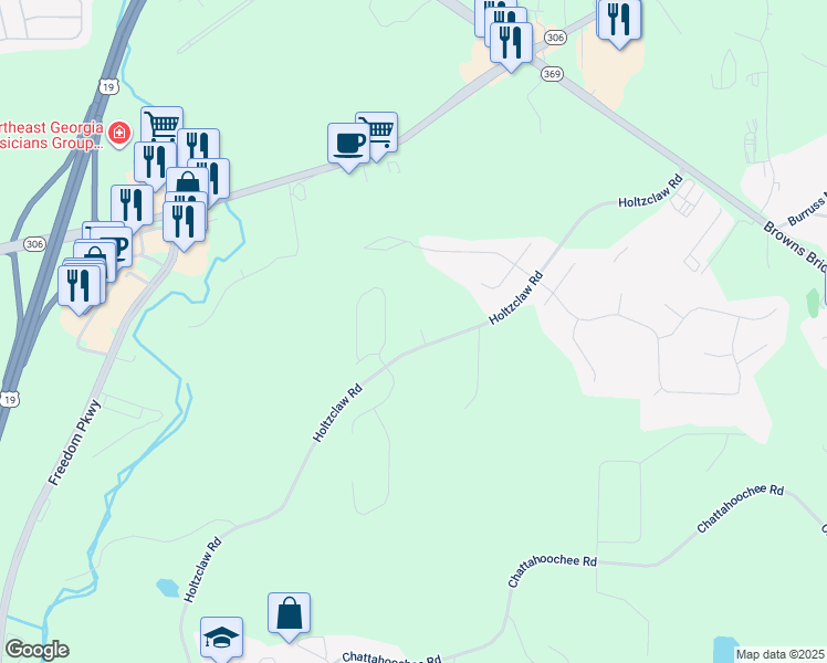 map of restaurants, bars, coffee shops, grocery stores, and more near 3455 Holtzclaw Road in Cumming
