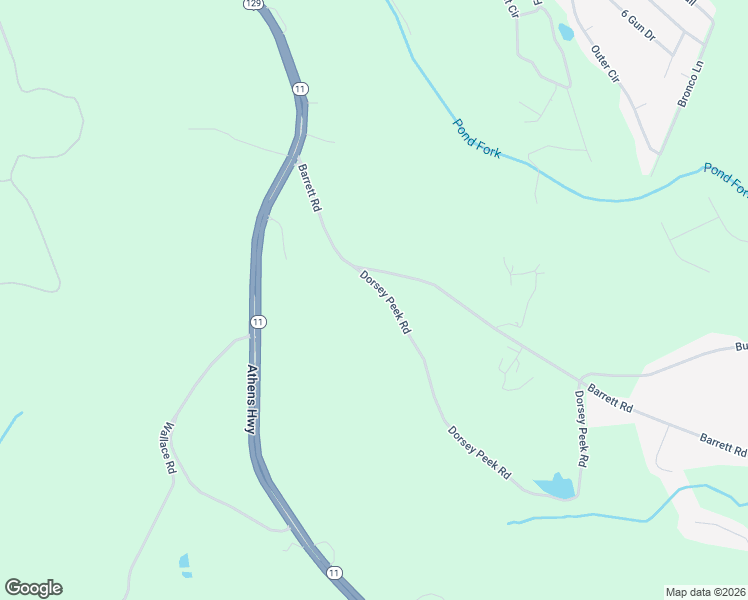map of restaurants, bars, coffee shops, grocery stores, and more near 2720 Dorsey Peek Road in Gainesville