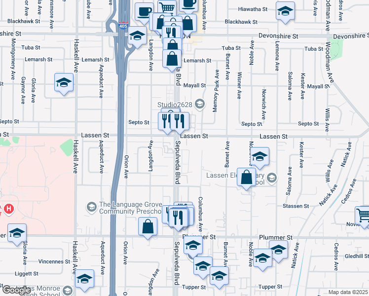 map of restaurants, bars, coffee shops, grocery stores, and more near in Los Angeles