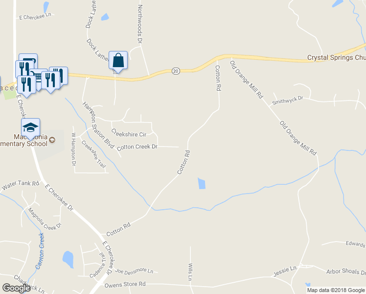 map of restaurants, bars, coffee shops, grocery stores, and more near 842 Cotton Creek Drive in Canton