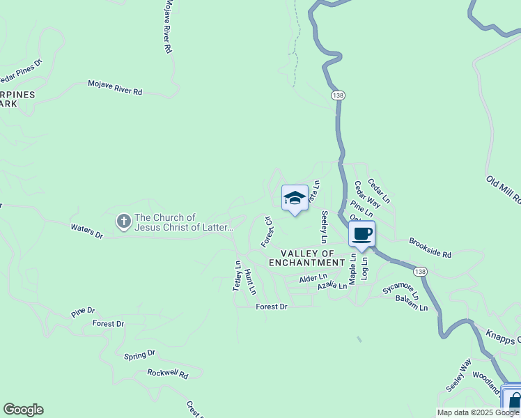 map of restaurants, bars, coffee shops, grocery stores, and more near 284 Forest Circle in Crestline