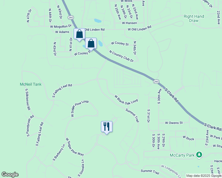 map of restaurants, bars, coffee shops, grocery stores, and more near 3610 West Black Oak Loop in Show Low