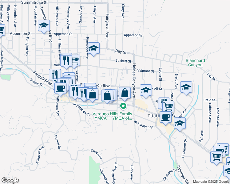 map of restaurants, bars, coffee shops, grocery stores, and more near 10041 Tujunga Canyon Boulevard in Los Angeles