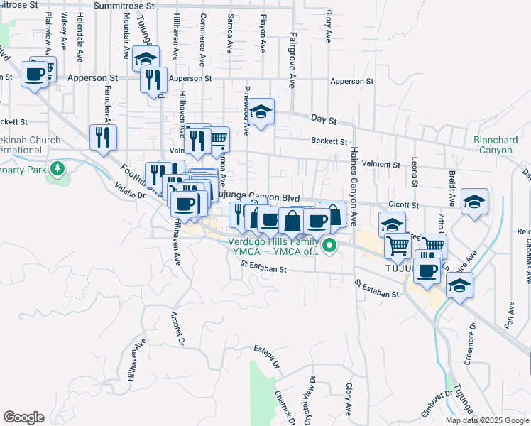 map of restaurants, bars, coffee shops, grocery stores, and more near 9952 Pinewood Avenue in Los Angeles