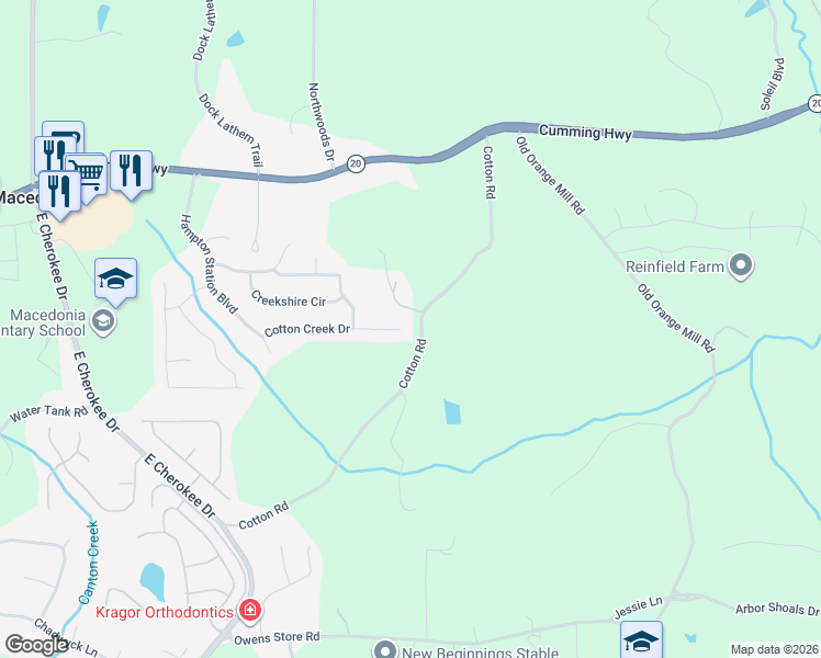 map of restaurants, bars, coffee shops, grocery stores, and more near 842 Cotton Creek Drive in Canton