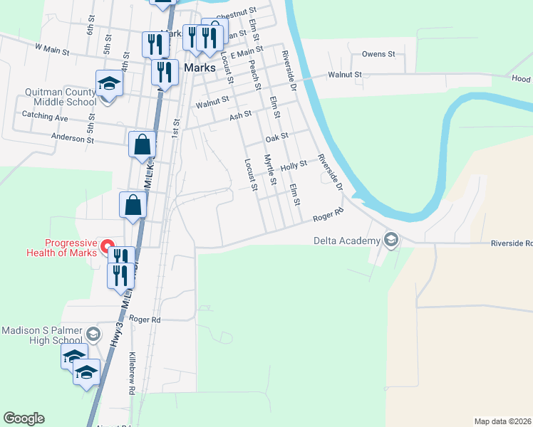 map of restaurants, bars, coffee shops, grocery stores, and more near 1029 Locust Street in Marks