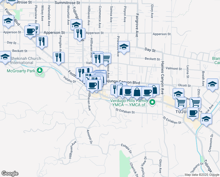 map of restaurants, bars, coffee shops, grocery stores, and more near 7137 Greeley Street in Los Angeles