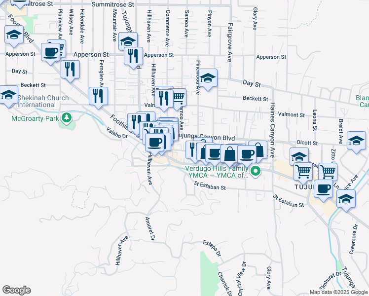 map of restaurants, bars, coffee shops, grocery stores, and more near 7137 Greeley Street in Los Angeles