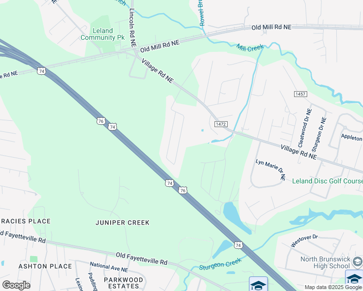 map of restaurants, bars, coffee shops, grocery stores, and more near 9198 Sue Circle Northeast in Leland