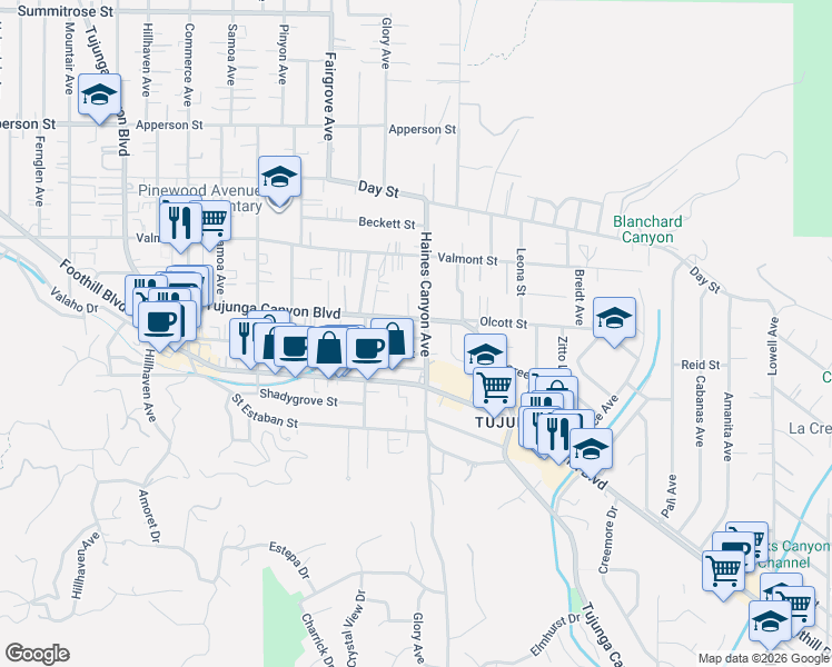 map of restaurants, bars, coffee shops, grocery stores, and more near 6809 Haywood Street in Los Angeles
