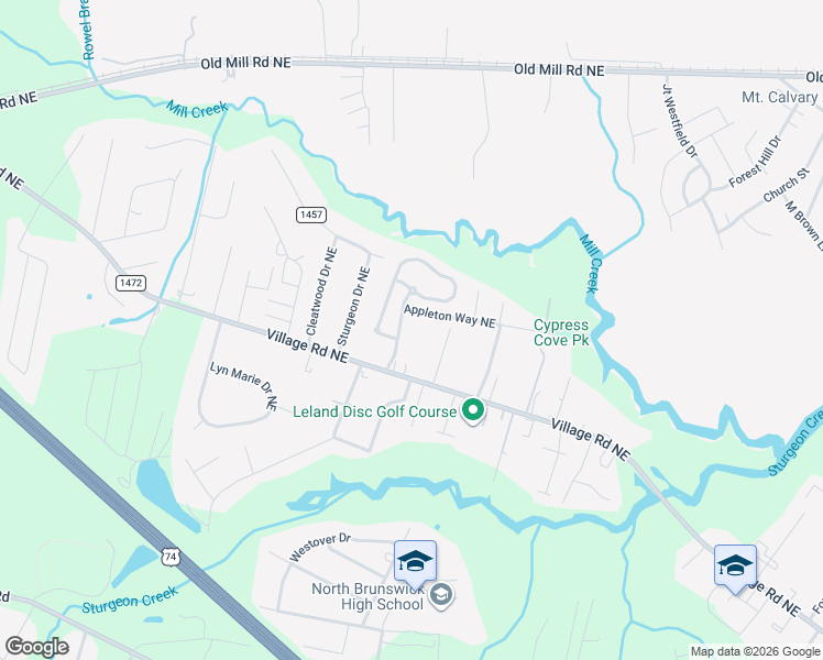 map of restaurants, bars, coffee shops, grocery stores, and more near 989 Appleton Way Northeast in Leland