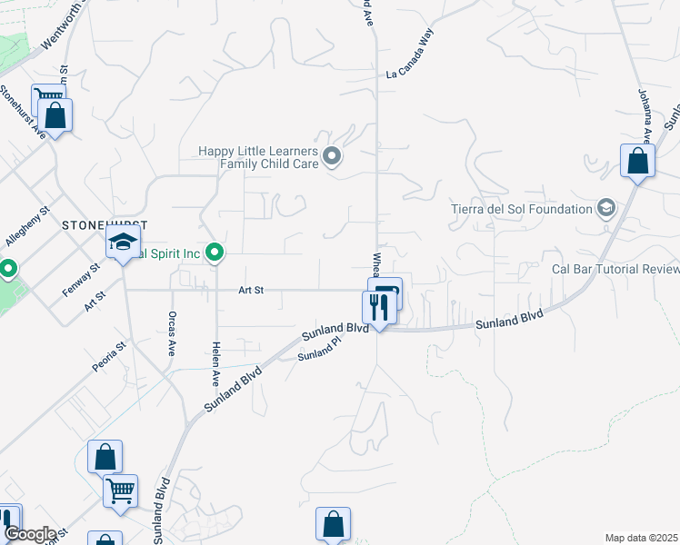 map of restaurants, bars, coffee shops, grocery stores, and more near 10555 Art Street in Los Angeles