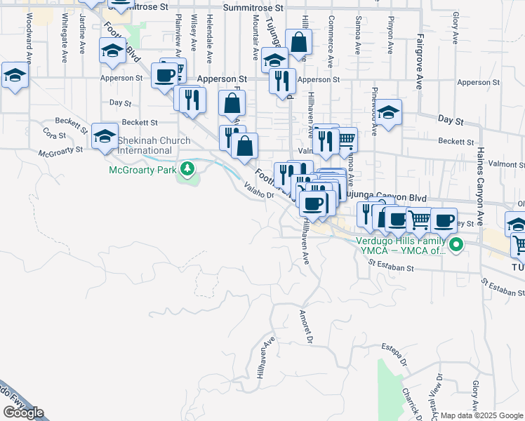 map of restaurants, bars, coffee shops, grocery stores, and more near 7354 Valaho Lane in Los Angeles