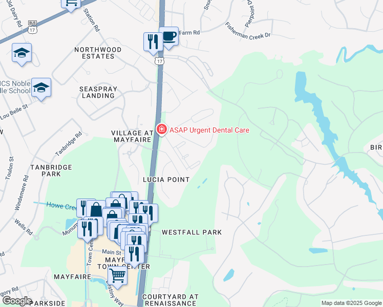 map of restaurants, bars, coffee shops, grocery stores, and more near 531 Old Maccumber Station Road in Wilmington