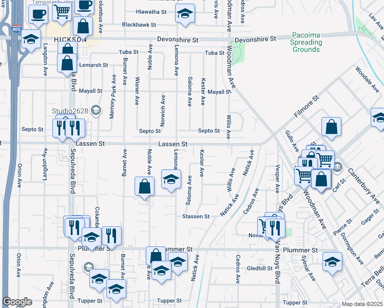 map of restaurants, bars, coffee shops, grocery stores, and more near in Los Angeles