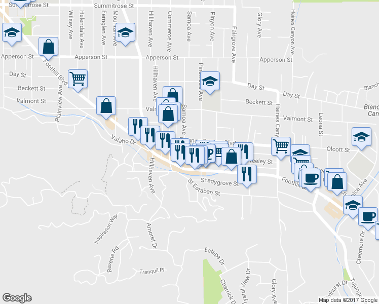 map of restaurants, bars, coffee shops, grocery stores, and more near 7125 Greeley Street in Los Angeles