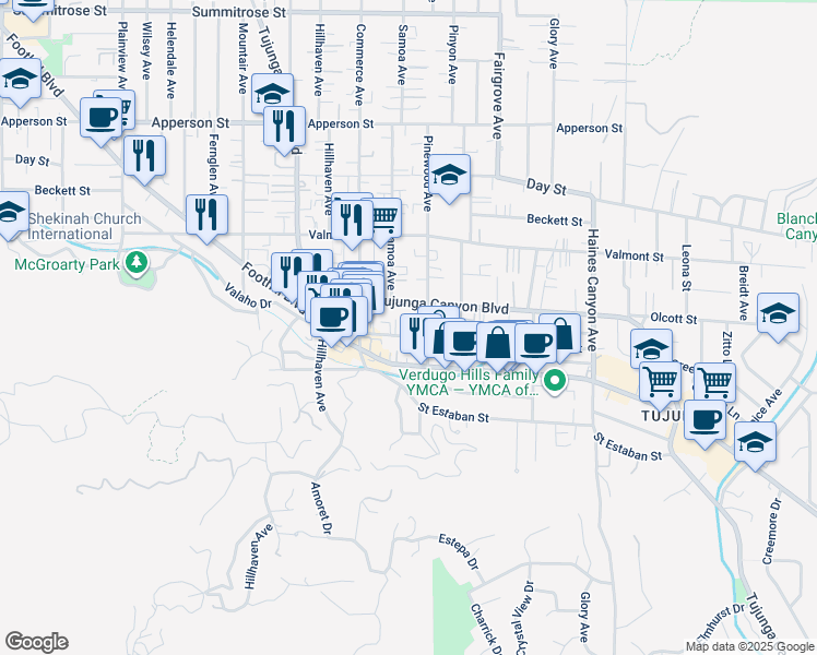 map of restaurants, bars, coffee shops, grocery stores, and more near 7123 Greeley Street in Los Angeles