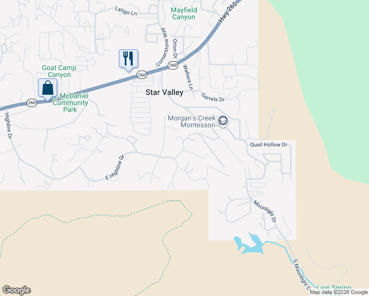 map of restaurants, bars, coffee shops, grocery stores, and more near 23 Pine Ridge Drive in Star Valley
