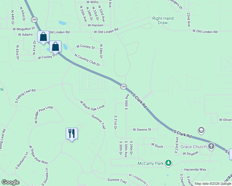 map of restaurants, bars, coffee shops, grocery stores, and more near 3061 West Simon Circle in Show Low