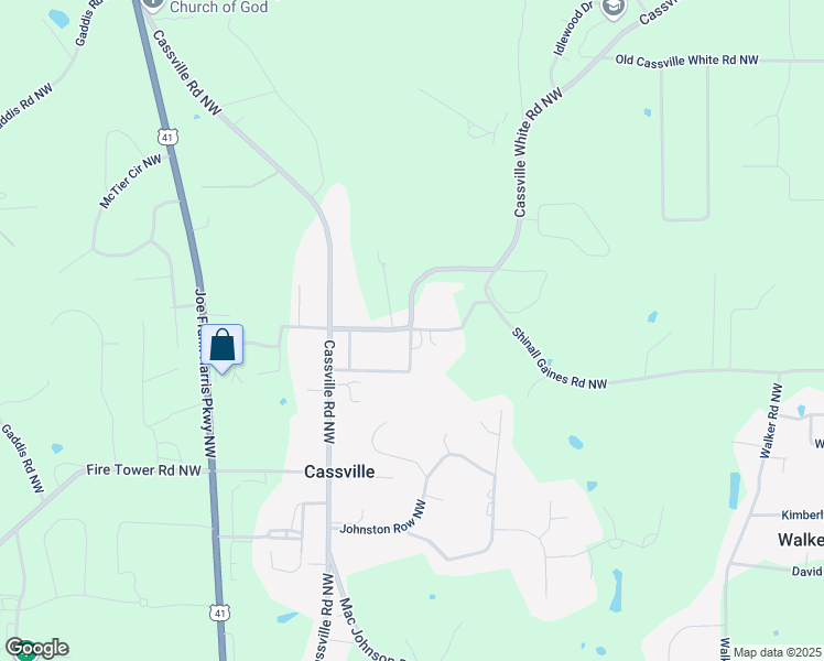 map of restaurants, bars, coffee shops, grocery stores, and more near Cass White Rd NW in Cartersville