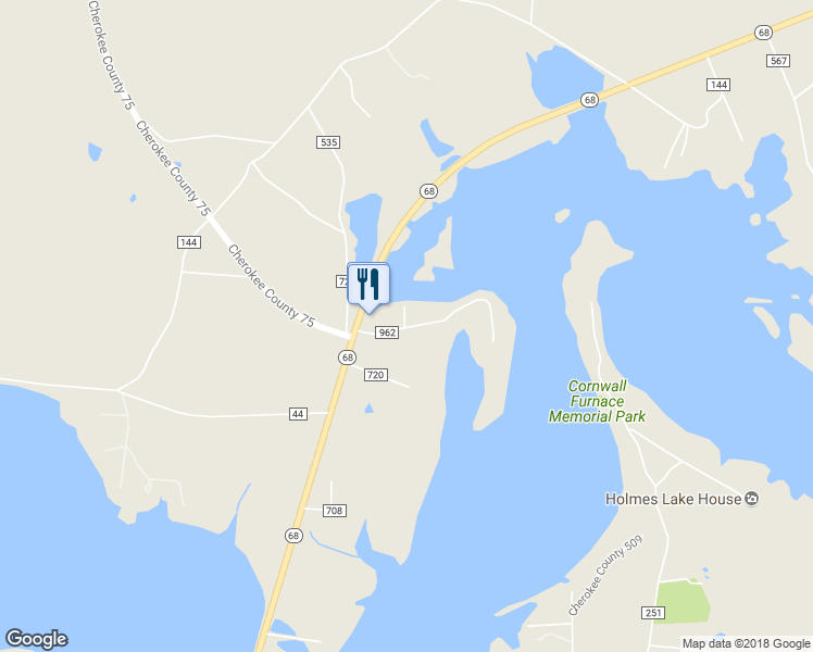map of restaurants, bars, coffee shops, grocery stores, and more near 135 Cherokee County 962 in Gaylesville