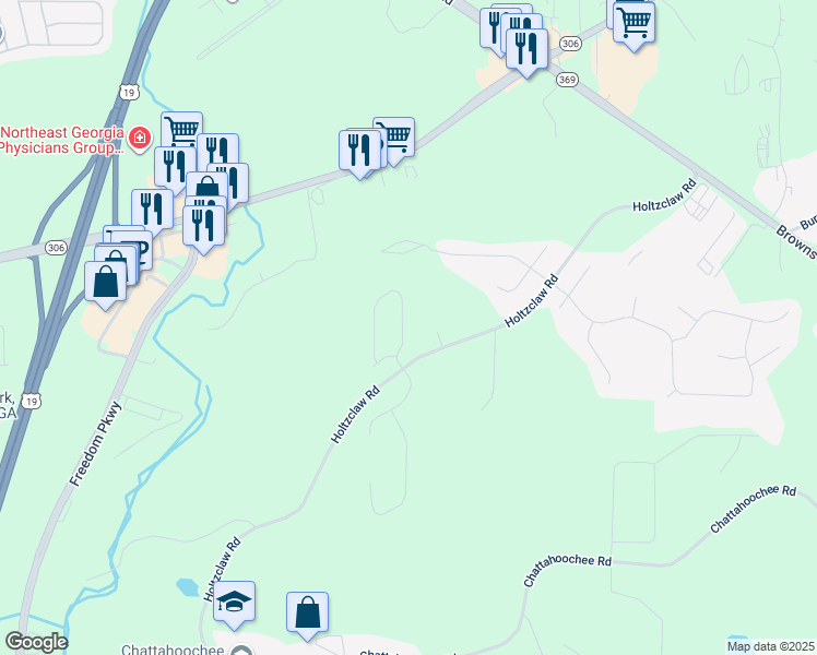 map of restaurants, bars, coffee shops, grocery stores, and more near 3570 Falling Leaf Lane in Cumming