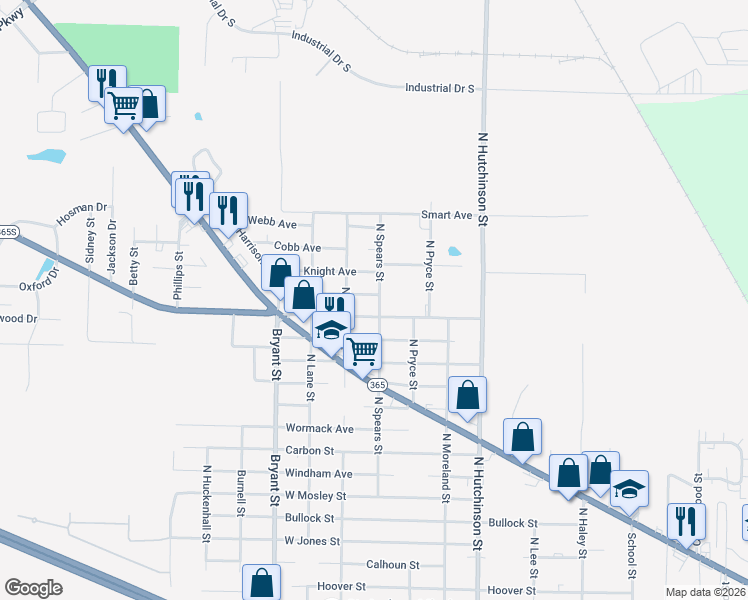 map of restaurants, bars, coffee shops, grocery stores, and more near 5702 Duke Avenue in Pine Bluff