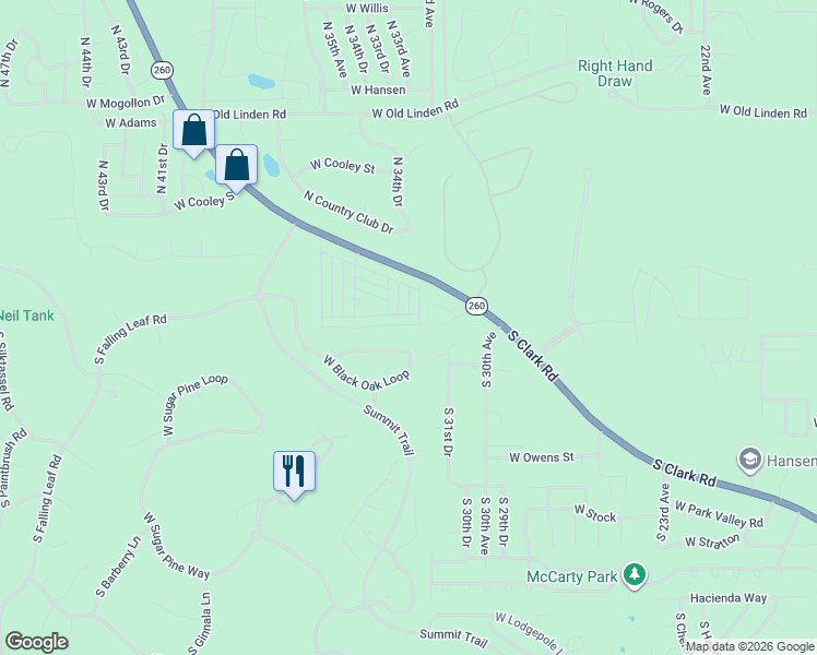 map of restaurants, bars, coffee shops, grocery stores, and more near 270 North Clark Road in Show Low