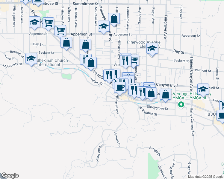 map of restaurants, bars, coffee shops, grocery stores, and more near 7274 Valaho Drive in Los Angeles