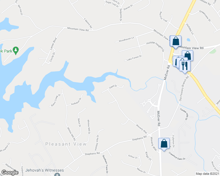 map of restaurants, bars, coffee shops, grocery stores, and more near 4922 Odell Drive in Gainesville