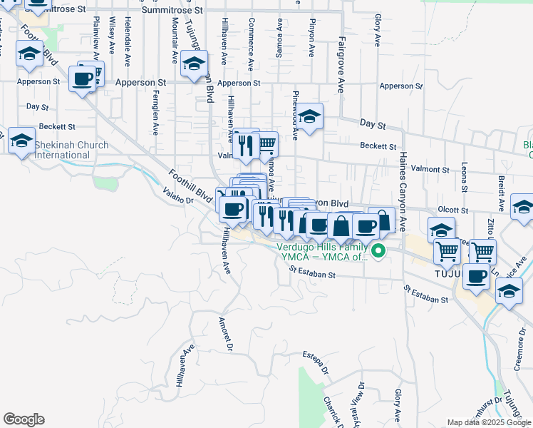 map of restaurants, bars, coffee shops, grocery stores, and more near 7125 Greeley Street in Los Angeles