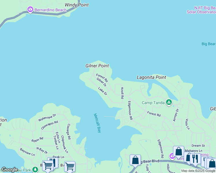 map of restaurants, bars, coffee shops, grocery stores, and more near 39572 Gilner Drive in Big Bear Lake