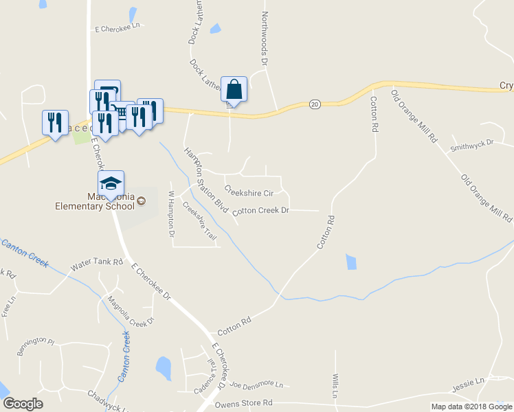 map of restaurants, bars, coffee shops, grocery stores, and more near 813 Cotton Creek Drive in Canton
