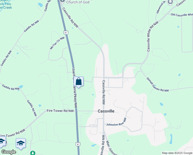 map of restaurants, bars, coffee shops, grocery stores, and more near 1 Joree Road Northwest in Cartersville