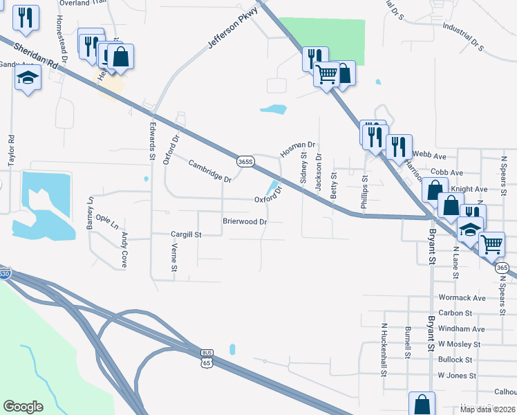 map of restaurants, bars, coffee shops, grocery stores, and more near 6904 Oxford Drive in Pine Bluff