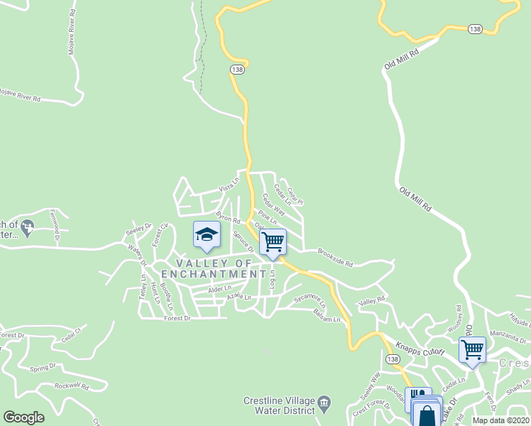 map of restaurants, bars, coffee shops, grocery stores, and more near 22992 Pine Lane in Crestline