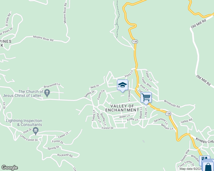 map of restaurants, bars, coffee shops, grocery stores, and more near 284 Forest Circle in Crestline