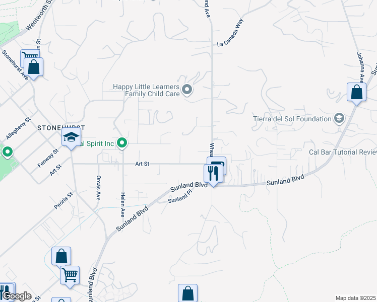 map of restaurants, bars, coffee shops, grocery stores, and more near 10555 Art Street in Los Angeles