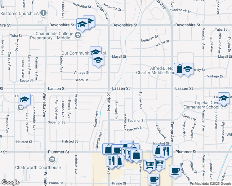 map of restaurants, bars, coffee shops, grocery stores, and more near 9915 Bothwell Road in Los Angeles