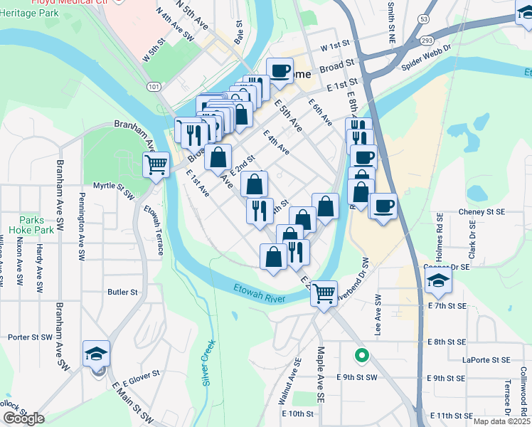 map of restaurants, bars, coffee shops, grocery stores, and more near 206 East 4th Street in Rome