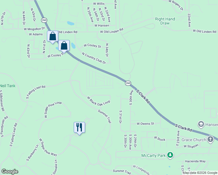 map of restaurants, bars, coffee shops, grocery stores, and more near 270 North Clark Road in Show Low