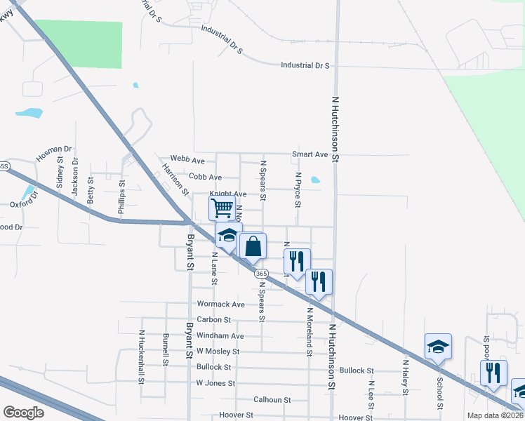 map of restaurants, bars, coffee shops, grocery stores, and more near 5702 Duke Avenue in Pine Bluff