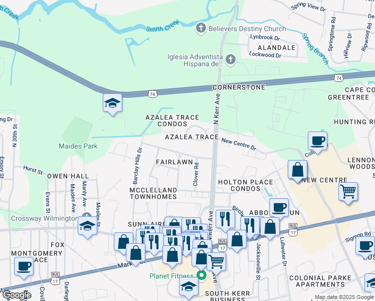 map of restaurants, bars, coffee shops, grocery stores, and more near 4309 Fairlawn Drive in Wilmington