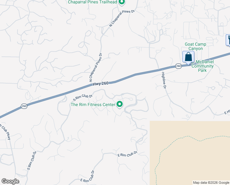 map of restaurants, bars, coffee shops, grocery stores, and more near 110 South Rim Club Drive in Payson