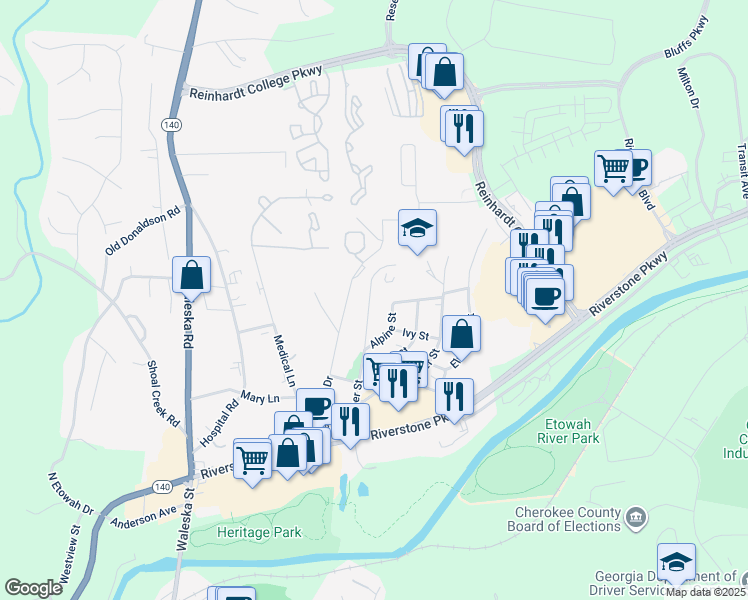 map of restaurants, bars, coffee shops, grocery stores, and more near 140 Juniper Street in Canton