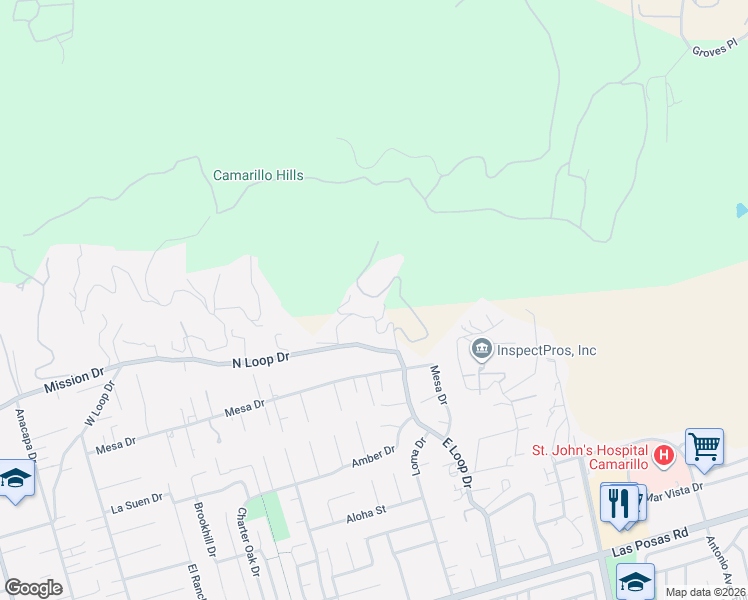 map of restaurants, bars, coffee shops, grocery stores, and more near 660 Ocean View Drive in Camarillo