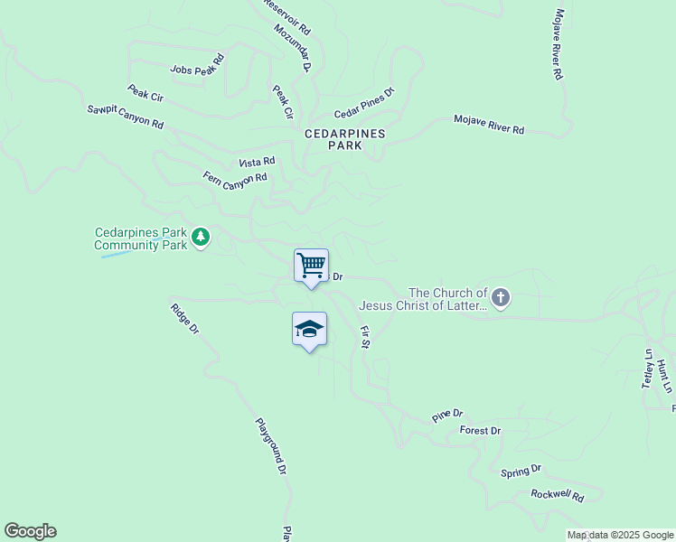 map of restaurants, bars, coffee shops, grocery stores, and more near 21978 Waters Drive in Crestline
